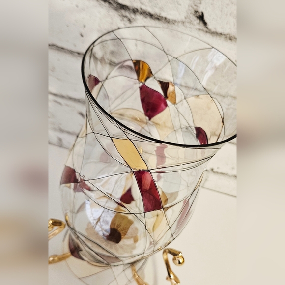 PartyLite Gold Hurricane Candle Holder & Art Glass Shade Abstract Swirl - Picture 6 of 13